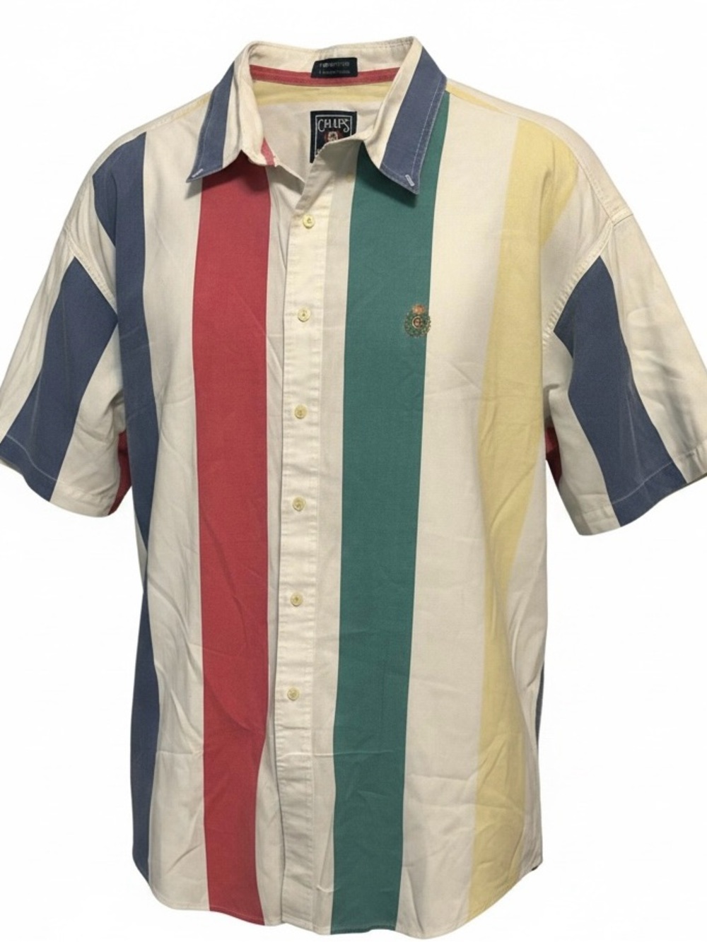 Vintage Chaps Ralph Lauren Colorblock Stripe Button Up Shirt Men's XL 90s Cotton